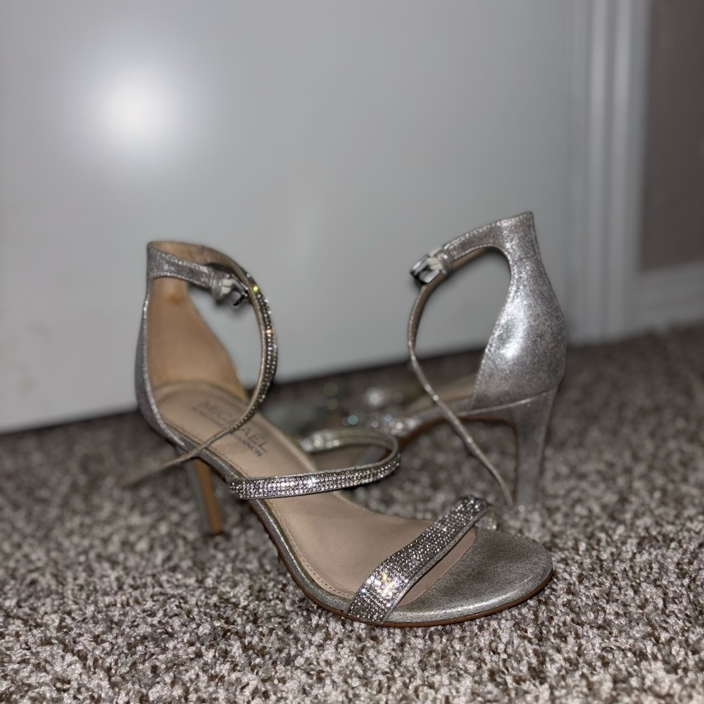 Michael Shannon Sparkling Silver Ankle Strap Heels - image 4